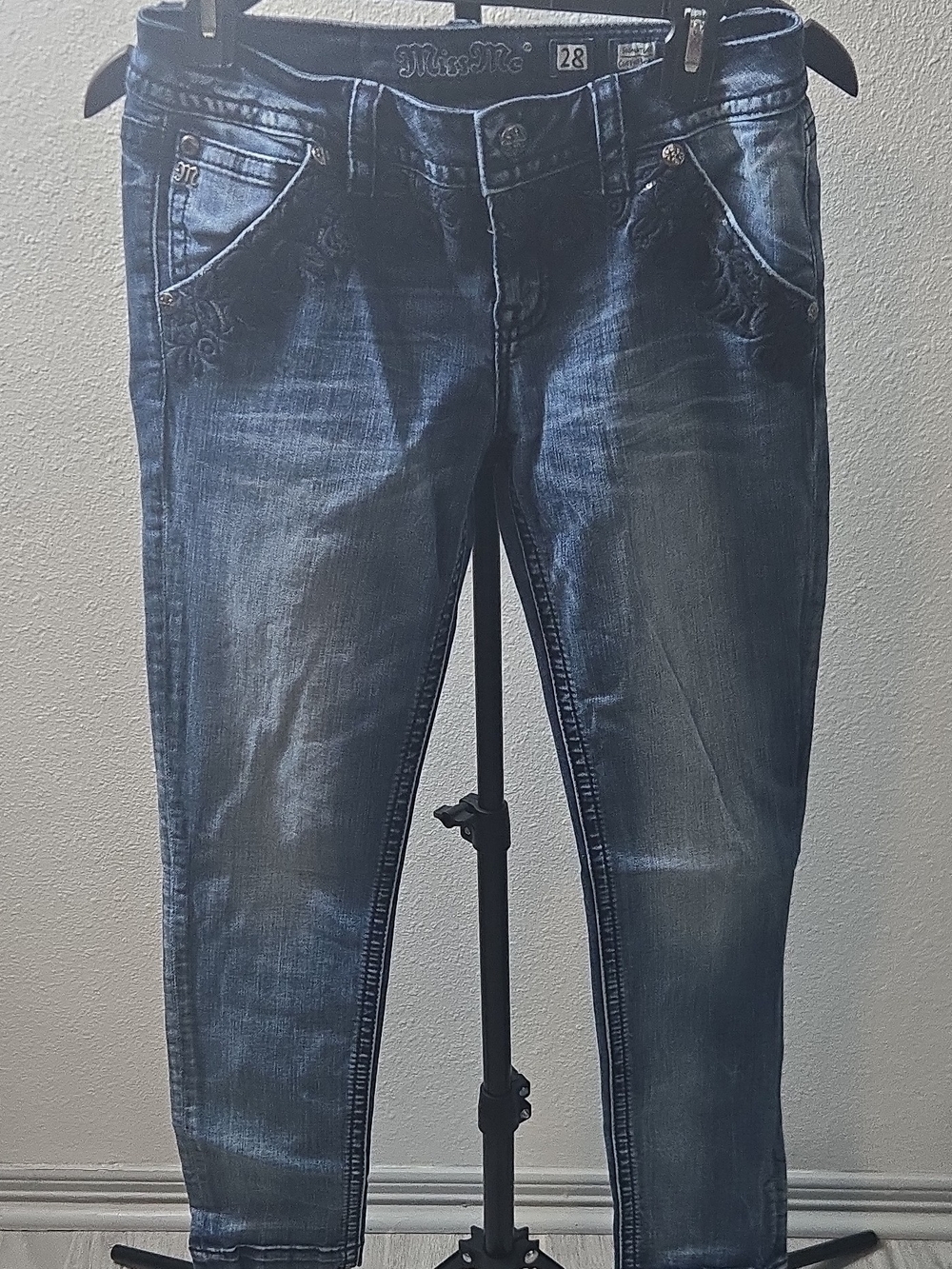 Miss Me Dark Blue Embroidered Skinny Jeans